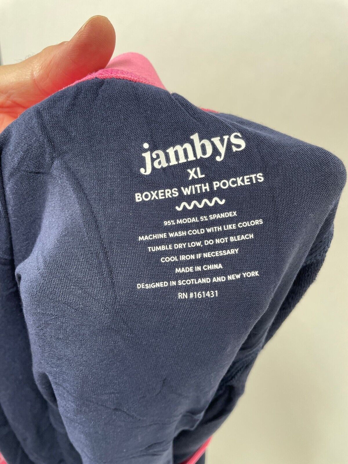 Jambys Mens XL Navy Pink Boxer Shorts with Pockets Lounge Wear Underwear