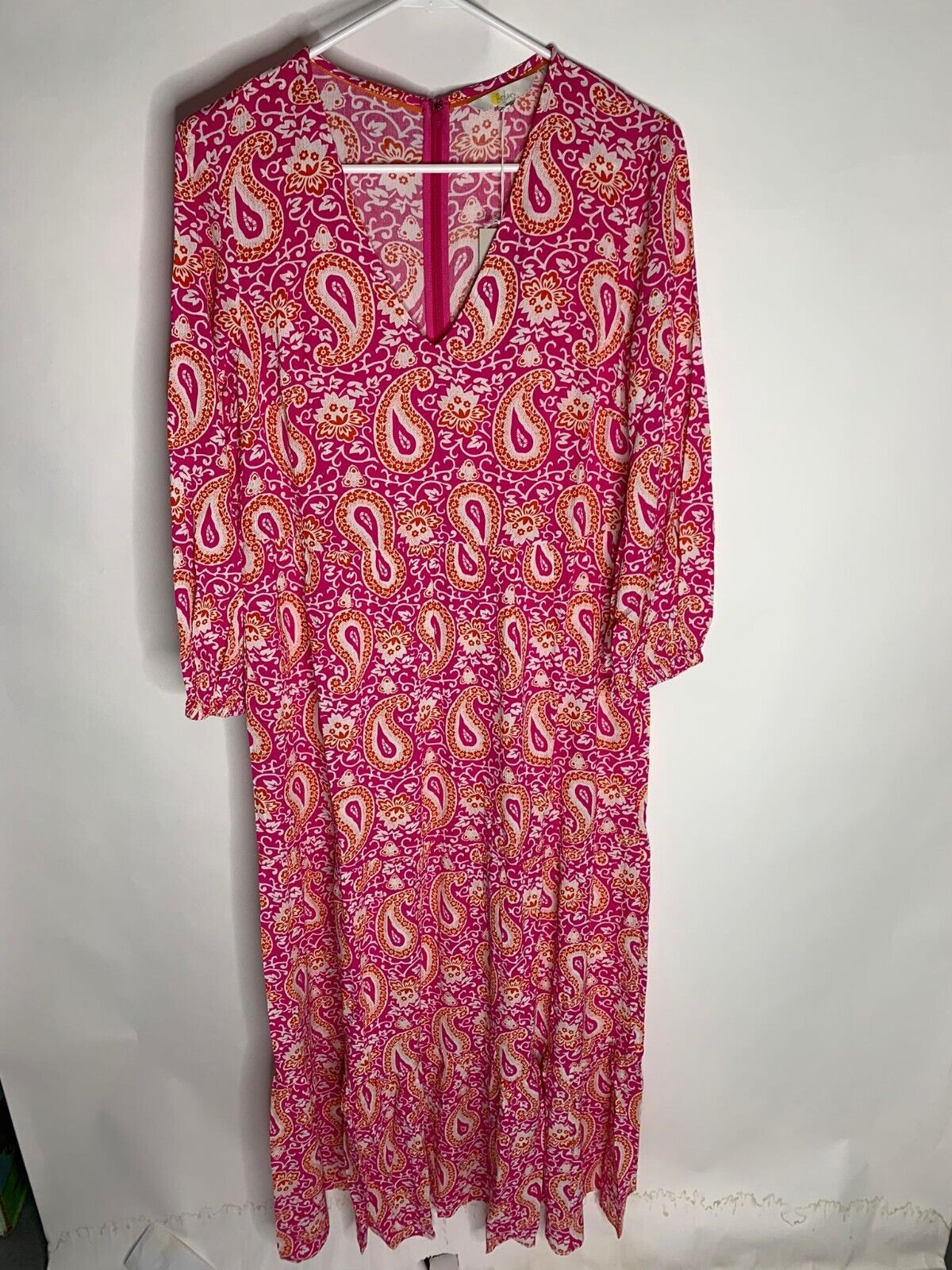 Boden Womens 8 Blouson Sleeve Maxi Dress Pop Pansy Pink Enchanting Paisley