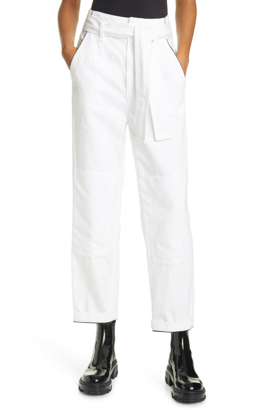 rag & bone Womens 25 White Super High Waist Darted Jeans Denim Paperbag Belted