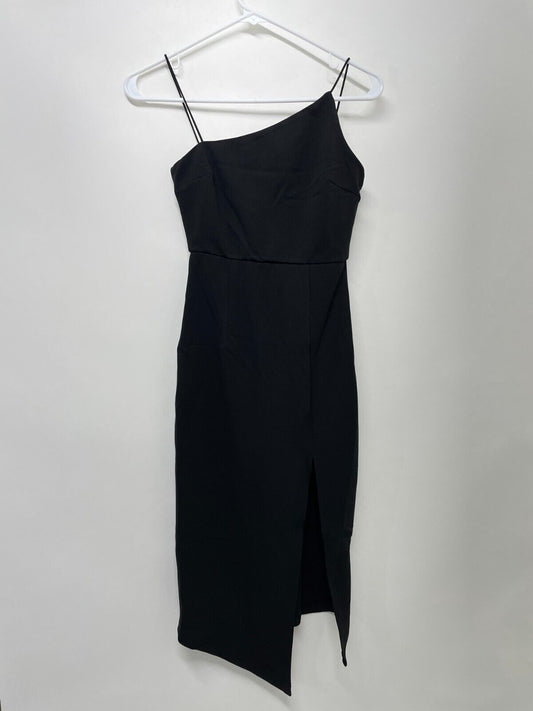 Princess Polly Women's 6 Aero Midi Dress Black Slim-Fit Side Slit Asymmetric NWT