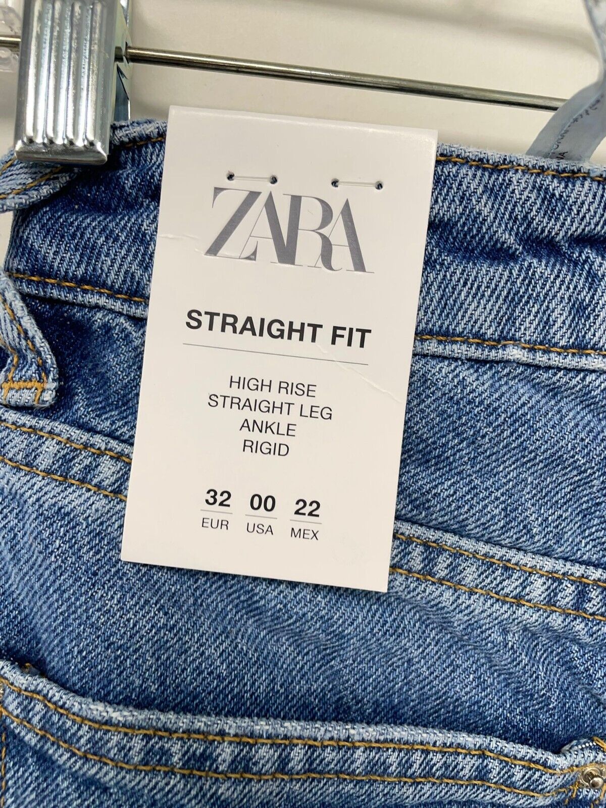 Zara Women 0 High Rise Straight Fray Hem Ankle Jeans Z1975 Mid Blue 6164/172/407