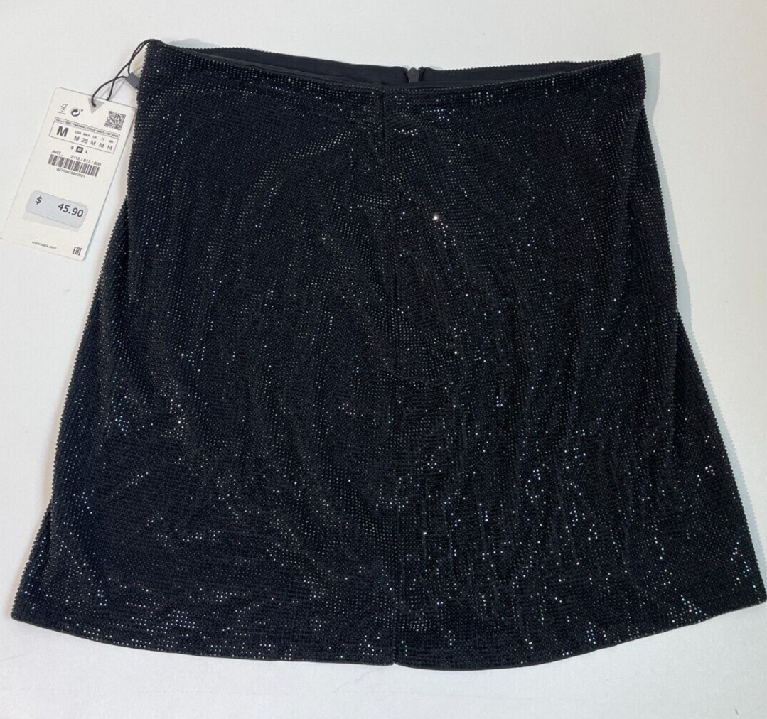 Zara Womens M Beaded Sparkly Mini Skirt Black Zip Closure 2712/815 Swiftie