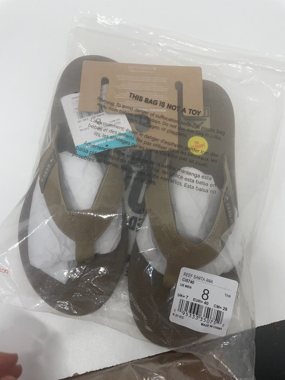 Reef Mens 8 Santa Ana Vegan Leather Sandals Tan Slip On Comfort Flip Flop CI5740