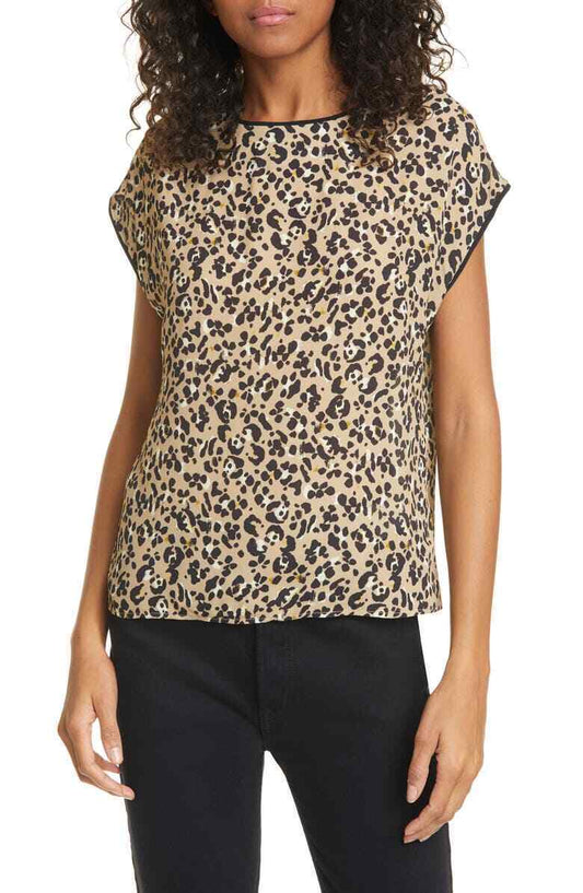 Seventy Venezia Womens 12 Camica Leopard Print Blouse Top Shirt Keyhole Beige