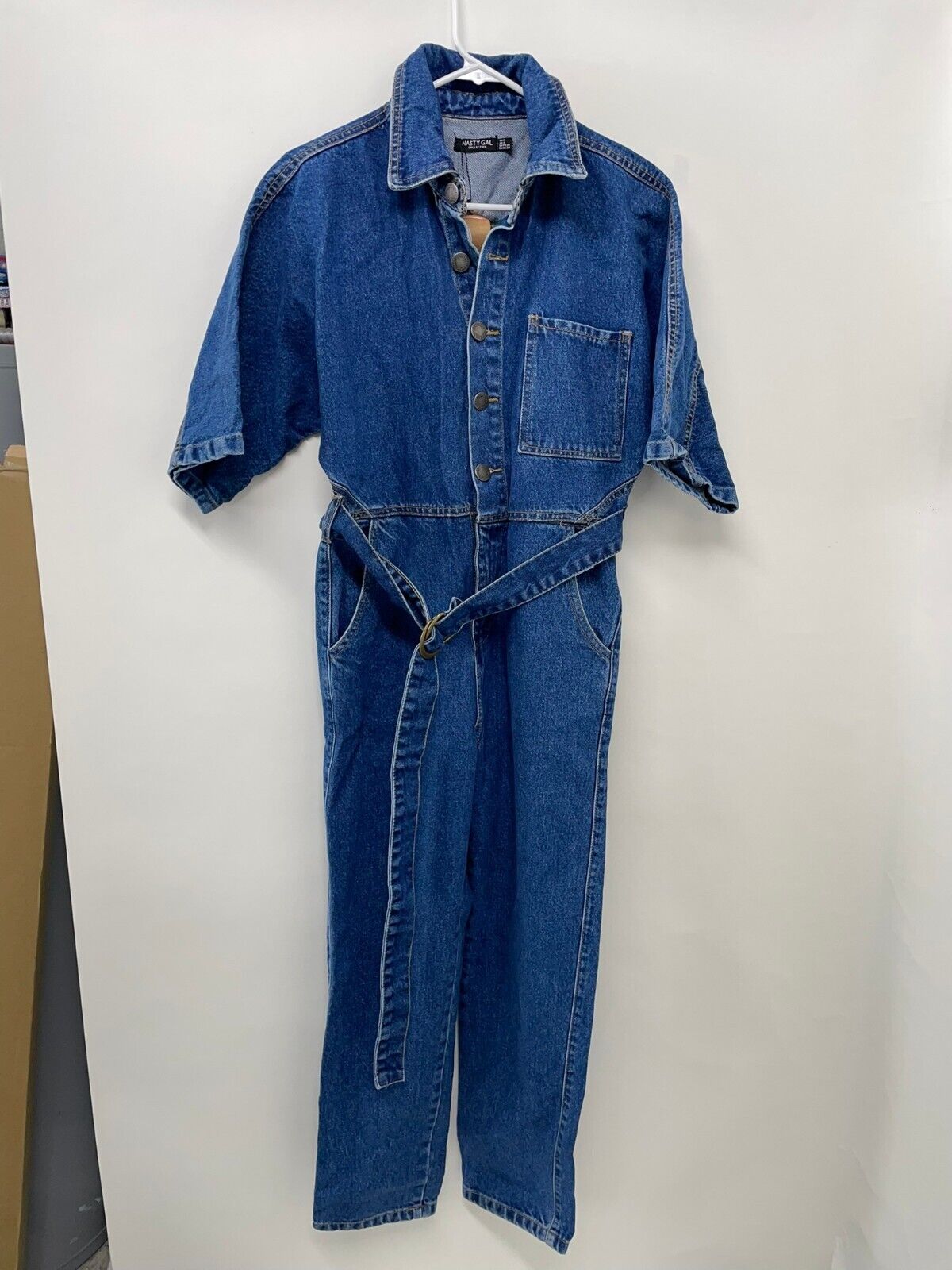 Nasty Gal Womens 4 Organic Denim Tie Waist Boilersuit Jumpsuit Jean Coverall