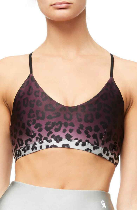 Good American Womens 0 Ombre Purple Leopard Print Sports Bra Barely There Scoop