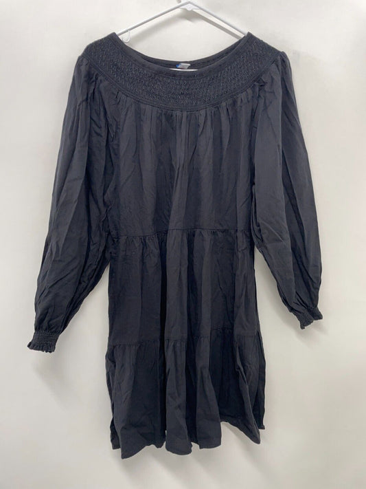 Old Navy Women's S Long-Sleeve Tiered Smocked Embroidered Mini Swing Dress Black