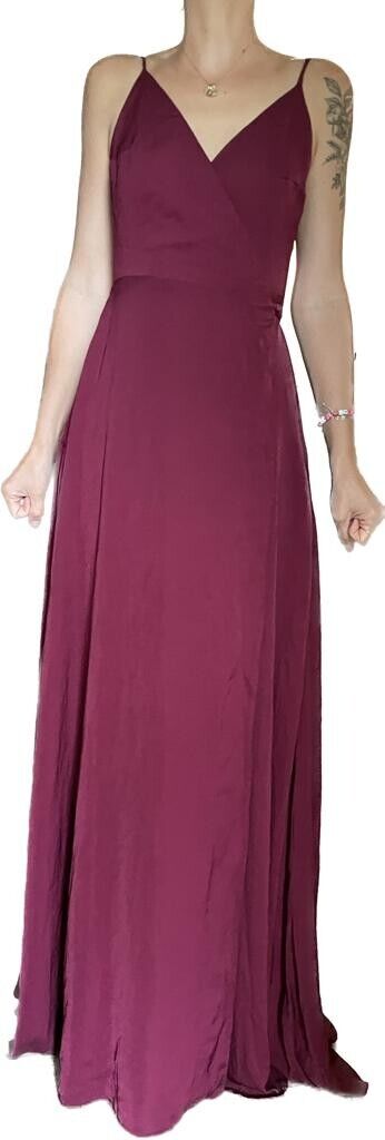 Showpo Womens 8 Starry Eyes Sparkling Wrap Dress Wine Satin Burgundy Red Maxi