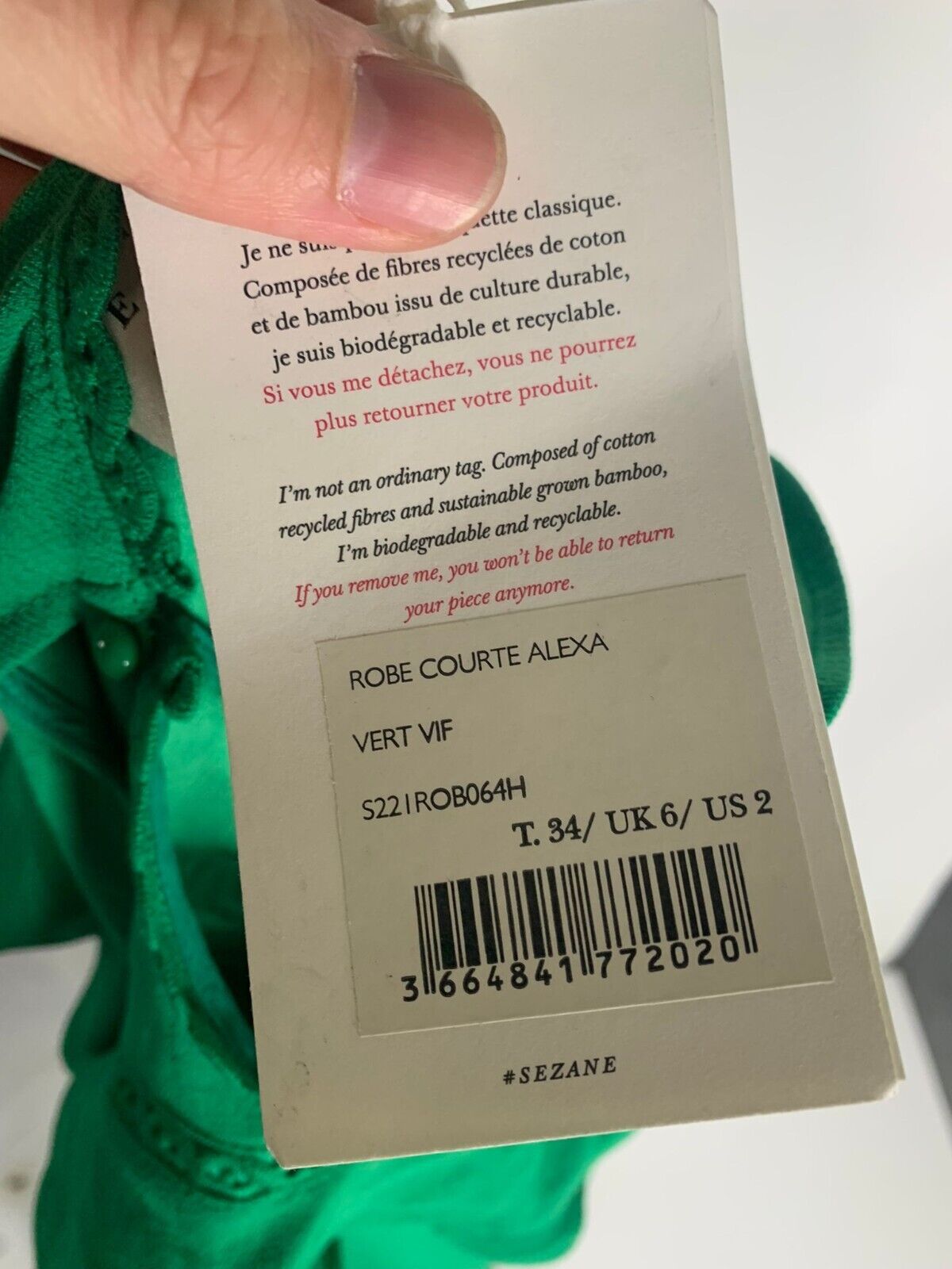 Sezane Womens 34 2 Green Robe Courte Alexa Ruffle Mini Dress Vert Vif Pleated