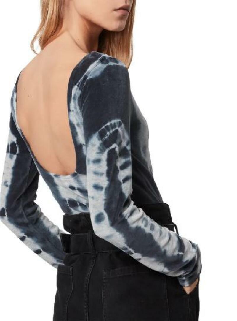 Allsaints Womens 10 Tie Dye Gray Blue Raffi Velvet Bodysuit Long Sleeve Top