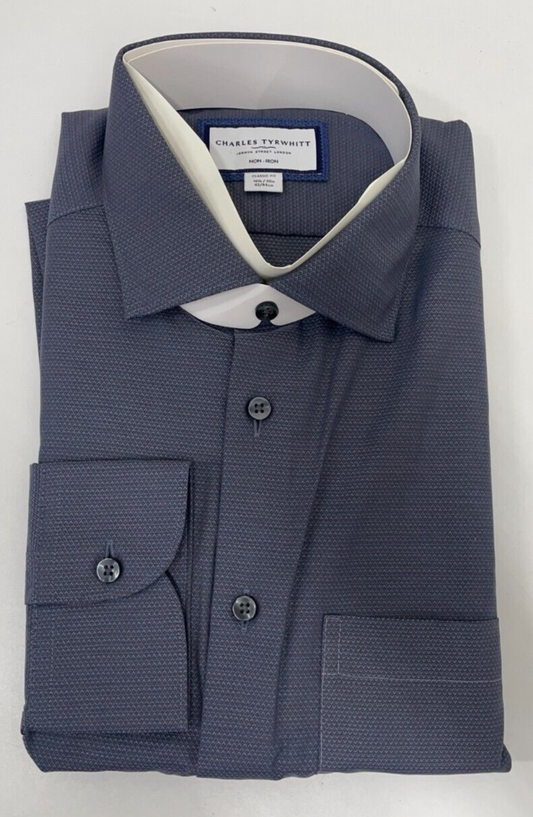Charles Tyrwhitt Mens 16.5/33 Non-Iron Diamond Stretch Texture Shirt Gray