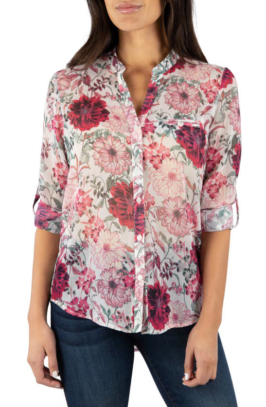 Kut from the Kloth Womens Jasmine Button Down Sheer Top Blouse Shirt Floral