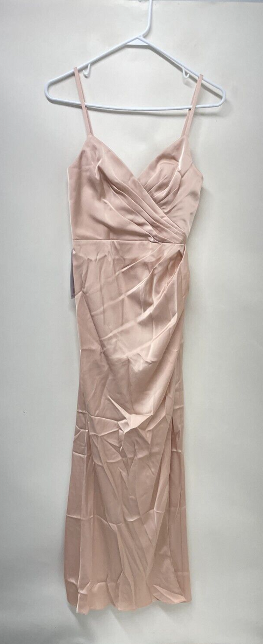 Azazie Womens A2 Maci A-Line Pleated Stretch Satin Floor-Length Dress Pink Rose