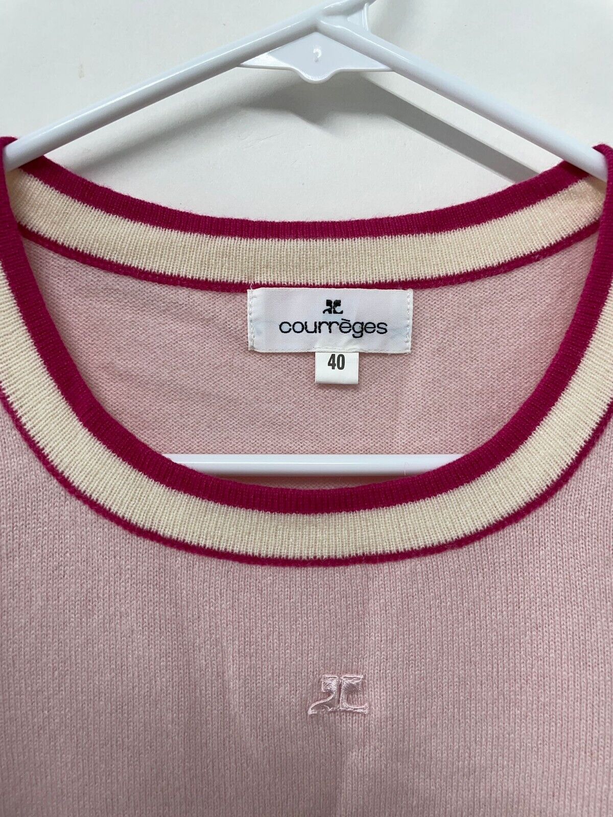Courreges Womens 40 Lot of 2 Pink Cashmere Sweater Short Sleeve & Cardigan