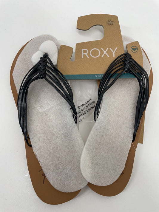 Roxy Womens 10 Jasmine Sandals Strappy Flip Flop Black Slip On ARJL101018 Black