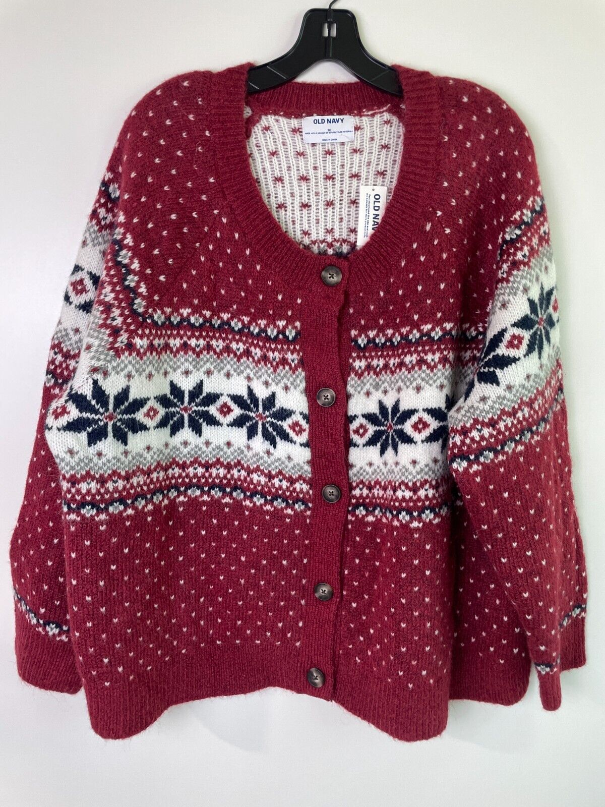 Old Navy Womens 3X Matching Holiday Fair Isle Cardigan Sweater Red 477619-01