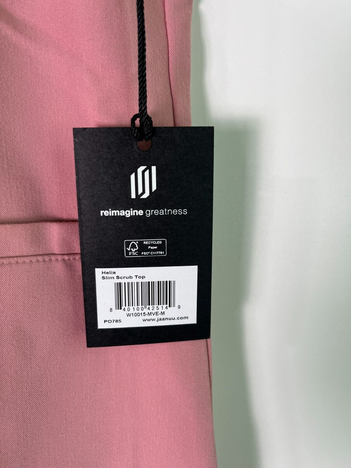 JAANUU Women's M Helia Slim Fit Notched V-Neck Scrub Top Mauve Pink W10015