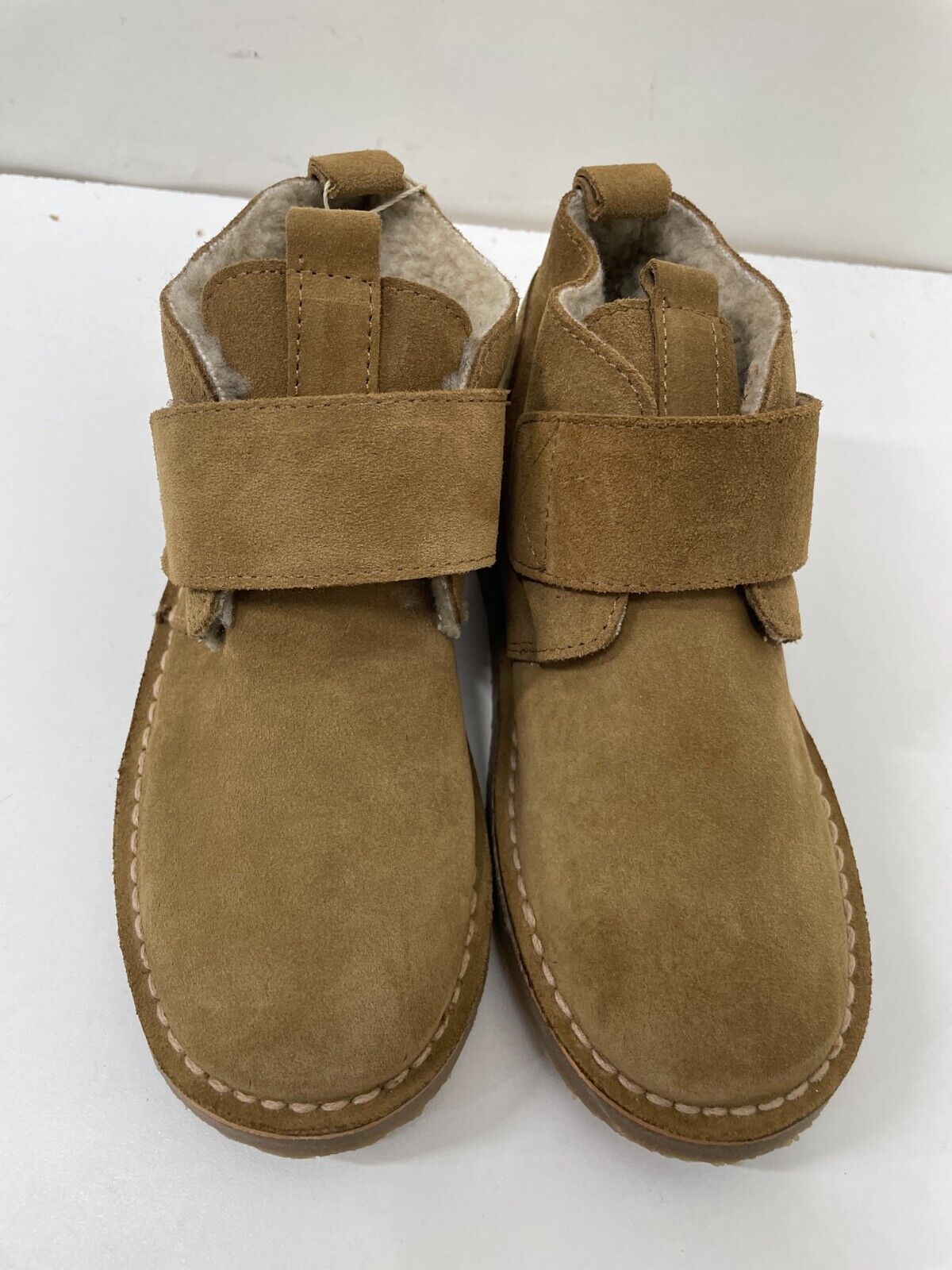 Zara Kids 13.5 Suede Leather Ankle Boots Taupe Hook & Loop Strap 4150/030/131