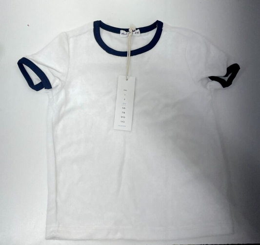 Minnow Kids Unisex 3/4T French Terry Camp Tee T-Shirt White Blue Short Sleeve