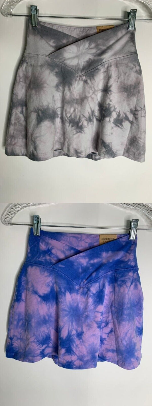 PINK Victorias Secret Women XS High Waist V Crossover Mini Skirt Tie Dye Lot 2