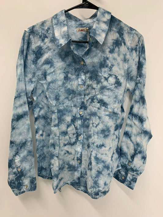 Faherty Womens Ocean Blue Tie Dye Malibu Button Down Shirt Linen Top S M