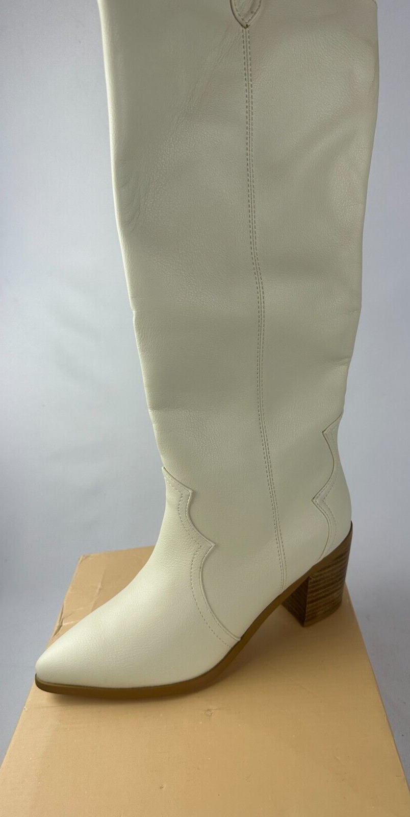 Billini Womens 9 Novena White Knee High Western Boots Block Heel Pointed Toe