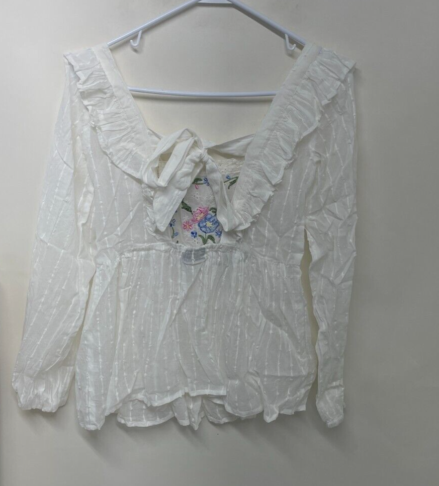 ASOS Women's 2 Square Neck Top with Tie Back Embroidered Bodice White Floral NWT