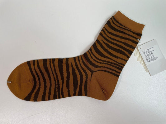 Antipast Womens KT-156 Zebra Camel Brown Crew Socks Japan Striped Print