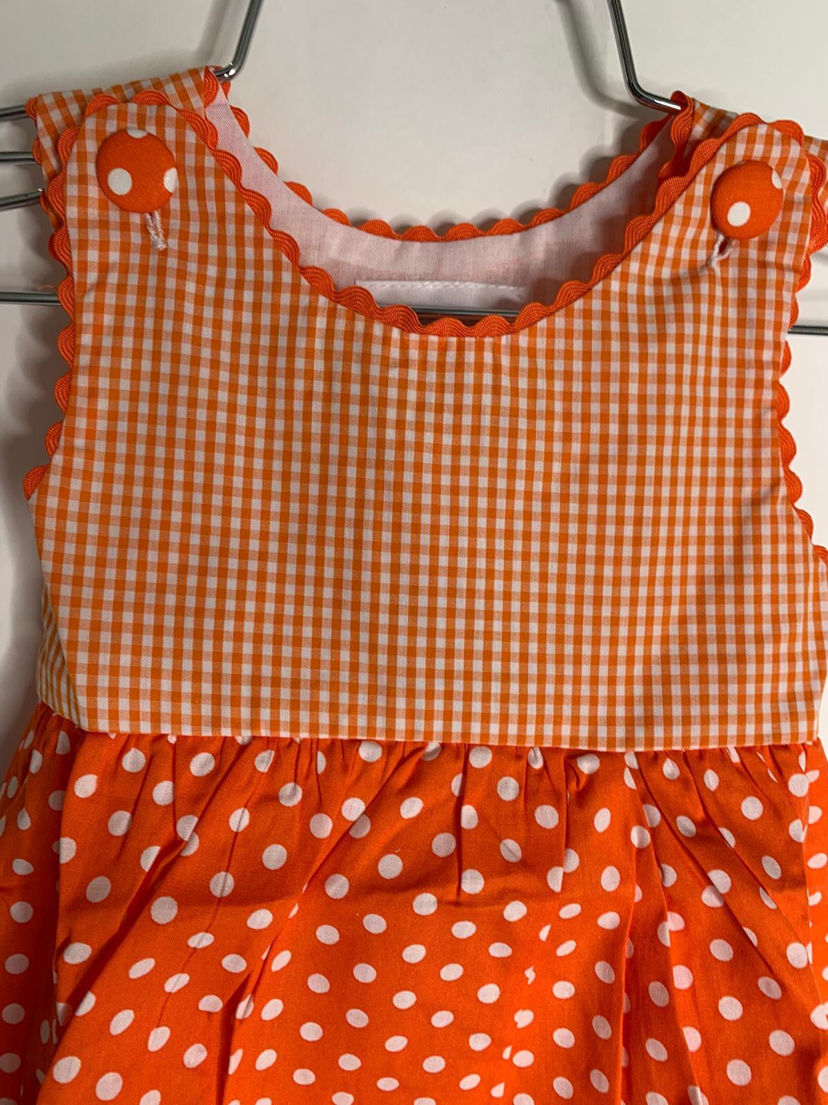 Lil Cactus Girls 3-6M Autumn Orange Gingham Plaid Polka Dot A Line Dress