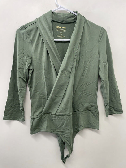 Les Lunes Women's S Toni Shirt Bodysuit Thyme Green One Piece Thong Bamboo NWT