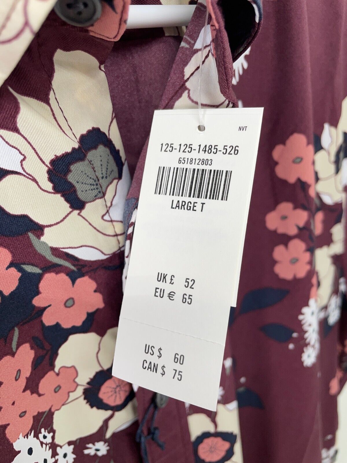 Abercrombie & Fitch Mens LT Performance Button-Up Shirt Burgundy Floral Hawaiian