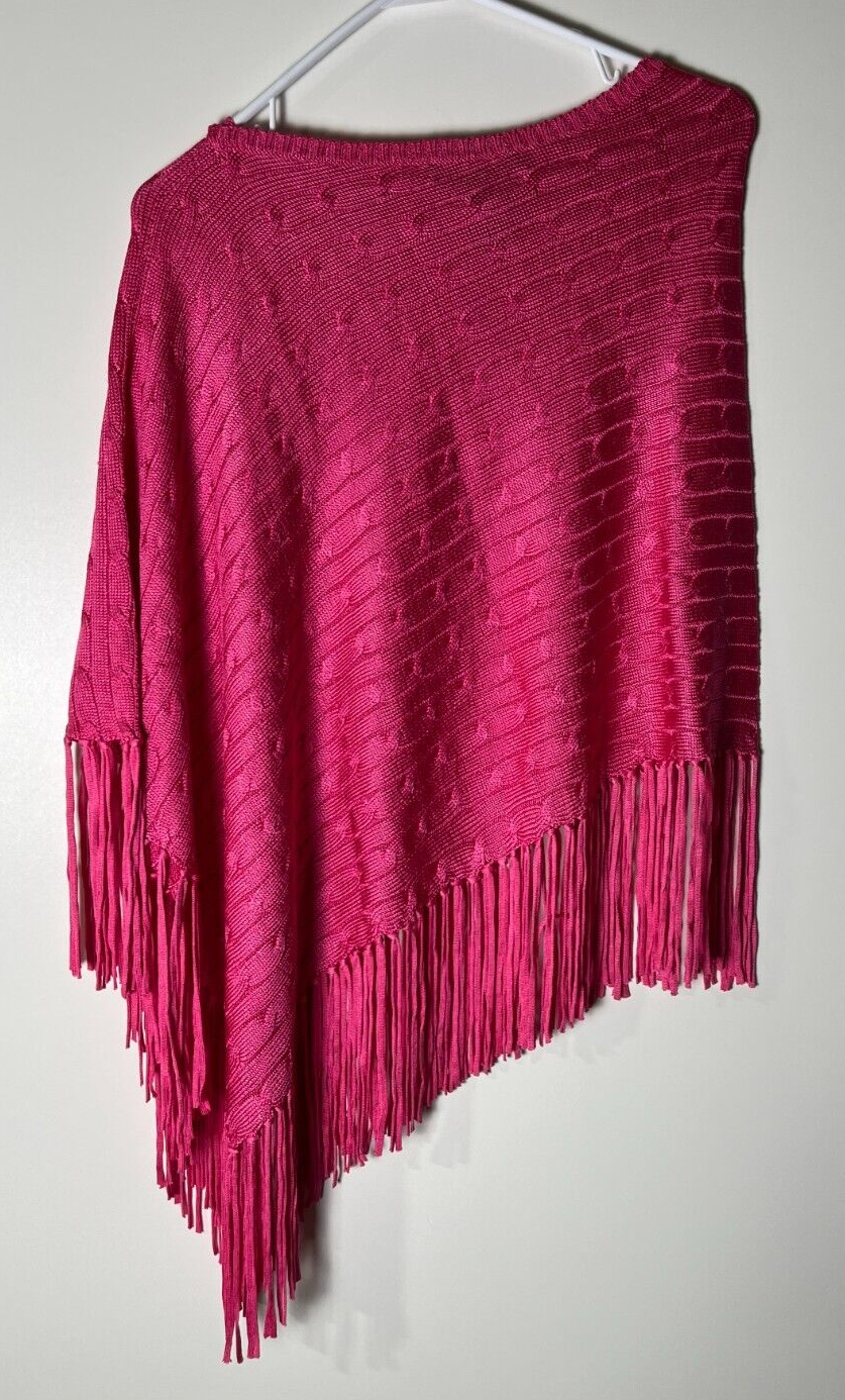 Ralph Lauren Women's XS/S Fringe-Trim Silk Navajo Poncho Shawl Sweater Pink