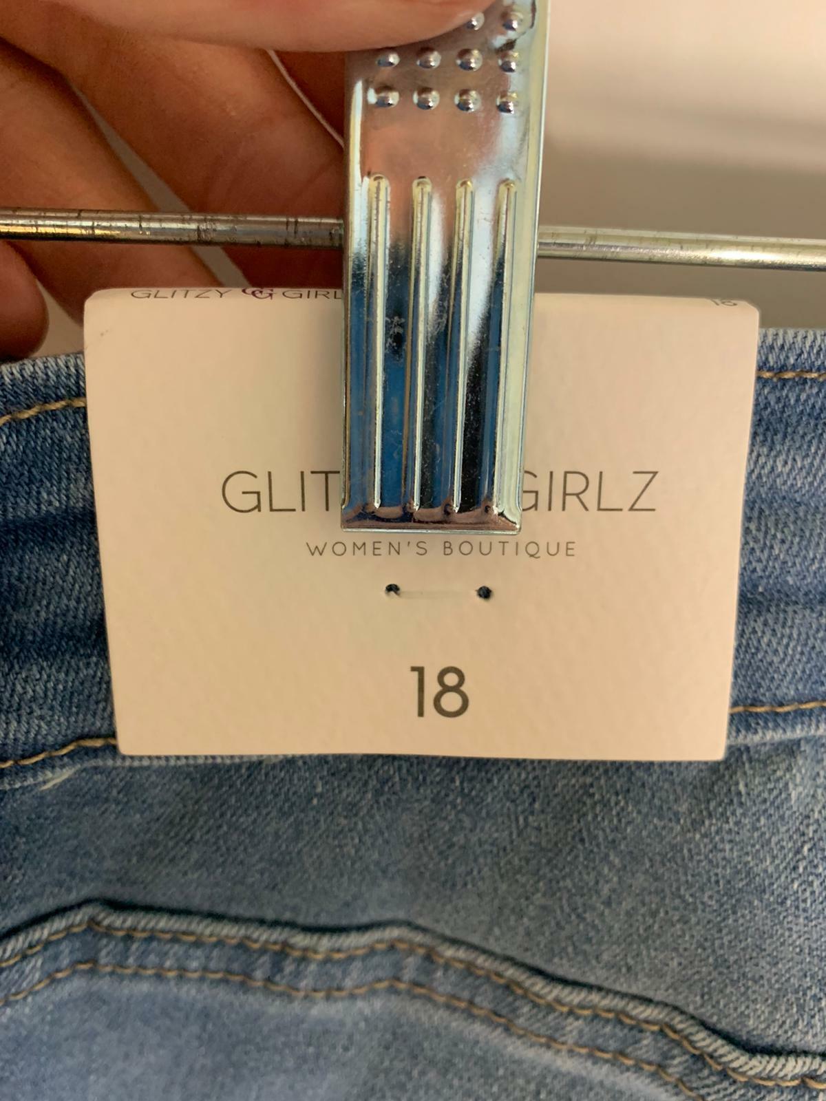 Glitzy Girlz Womens 18 Jamey Medium Wash Denim Jeans Ripped Fringe Raw Hem