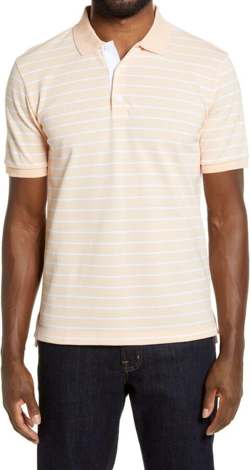 rag & bone Mens XXL Orange Peach Slim Fit Stripe Pique Cotton Stretch Polo Shirt