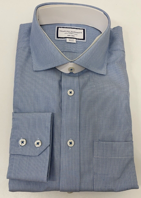 Charles Tyrwhitt Mens 16.5/33 Cutaway Collar Non-Iron Button Up Dress Shirt Blue