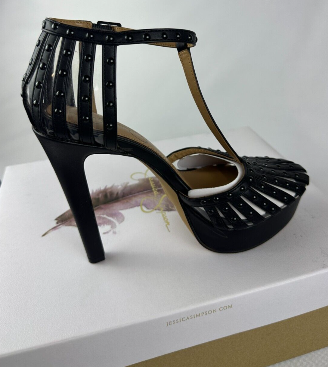 Jessica Simpson Womens 8 Bakir Black Ankle Strap Almond Toe Stiletto Heel