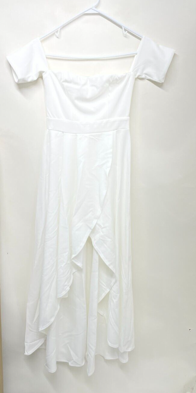 True Violet Women's 4 Off Shoulder High Low Maxi Dress Ivory Wedding Bride NWT