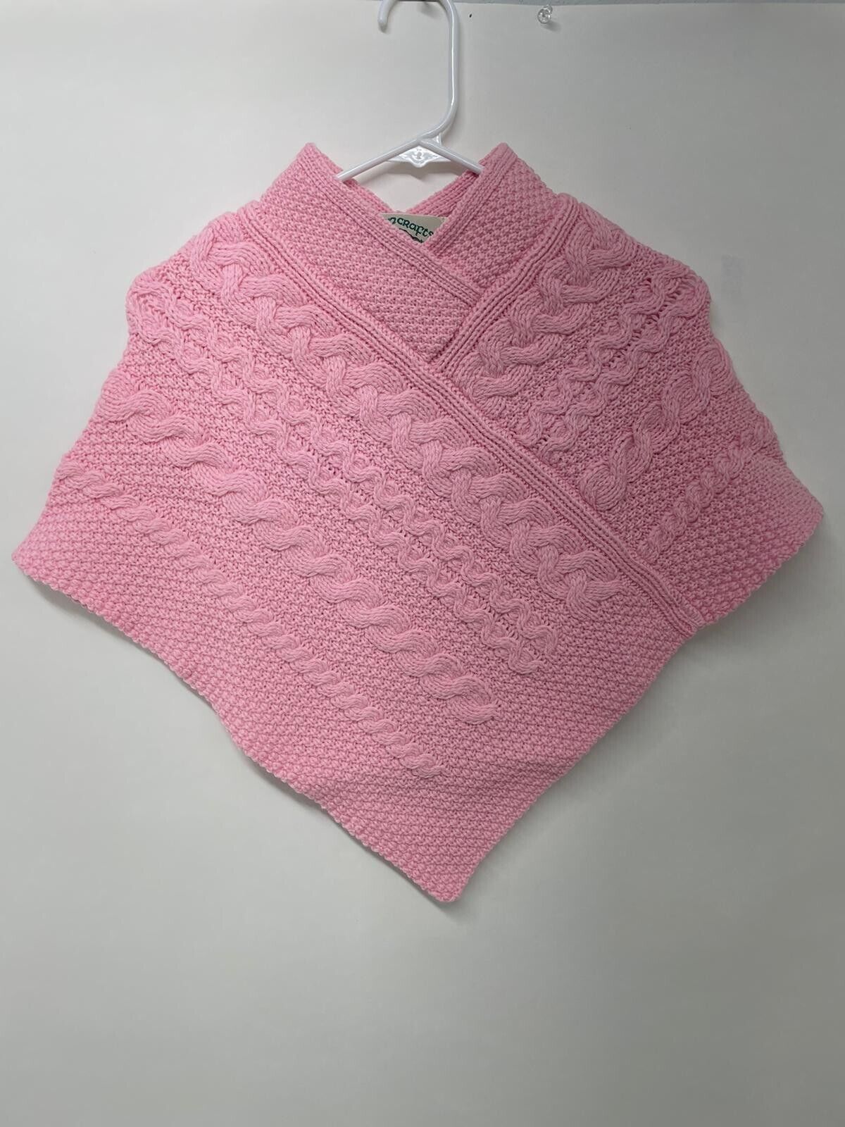 Aran Crafts Girls M Kids 4-8 Poncho Pullover Sweater Pink Merino Wool