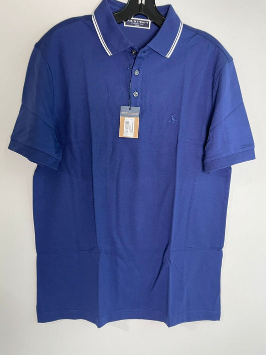 Charles Tyrwhitt Mens M Pique Polo Shirt Royal Blue Contrast Tipping Cotton Golf