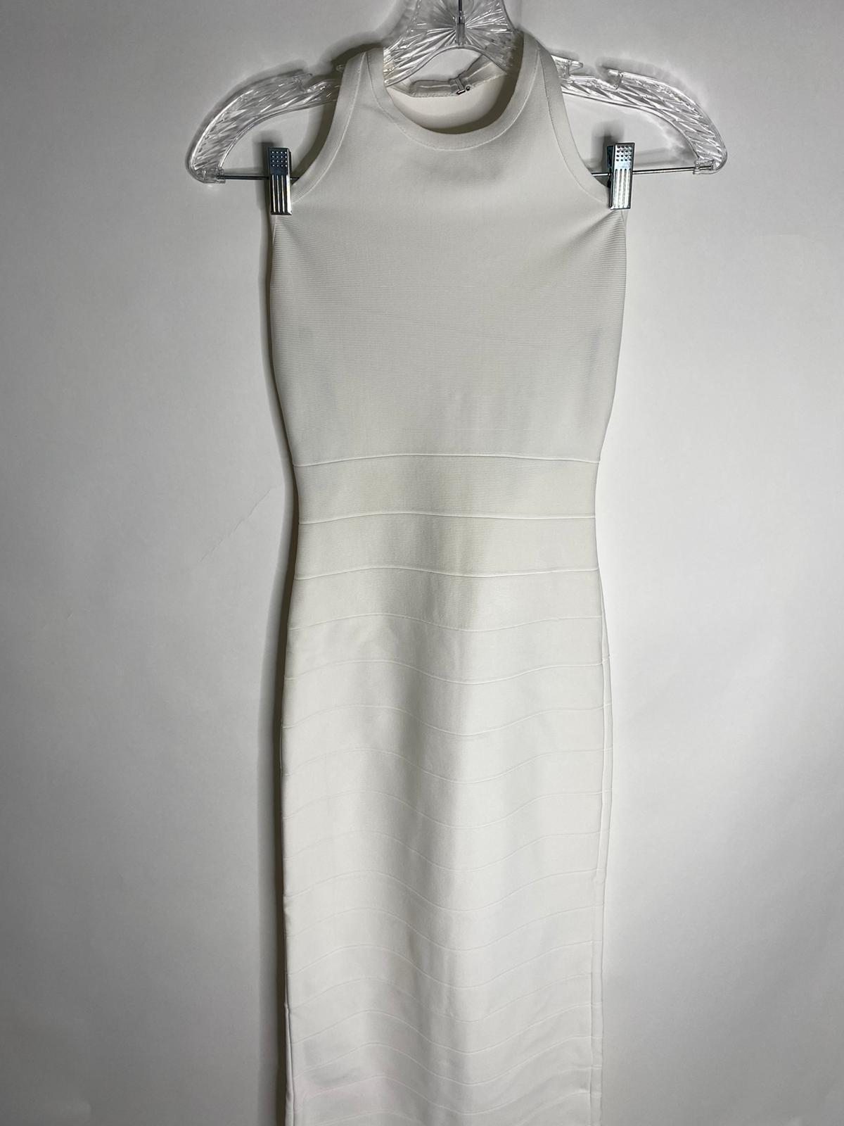 Herve Leger Halter Icon Gown Bodycon Dress Womens S Alabaster White Bandage