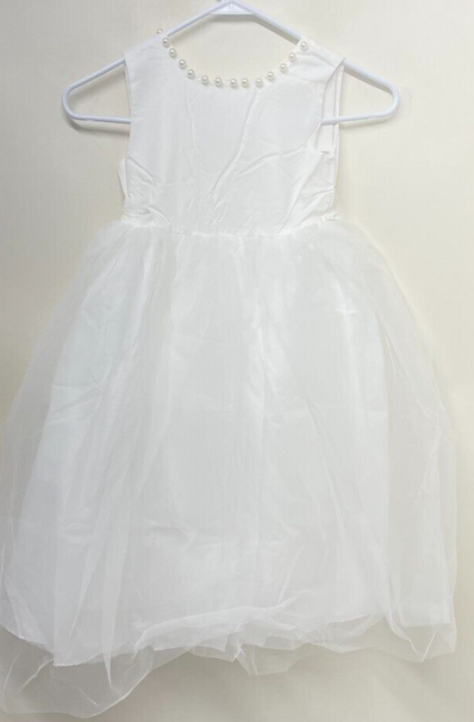 Only Little Once Girls 7 Pearl Accent Gown Fully Lined Tulle White Formal Dress