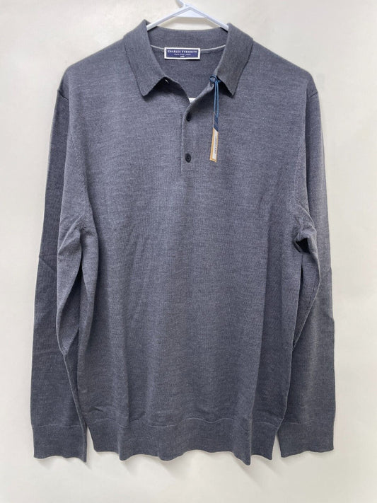 Charles Tyrwhitt Mens L Pure Merino Polo Neck Sweater Jumper Gray Long Sleeve