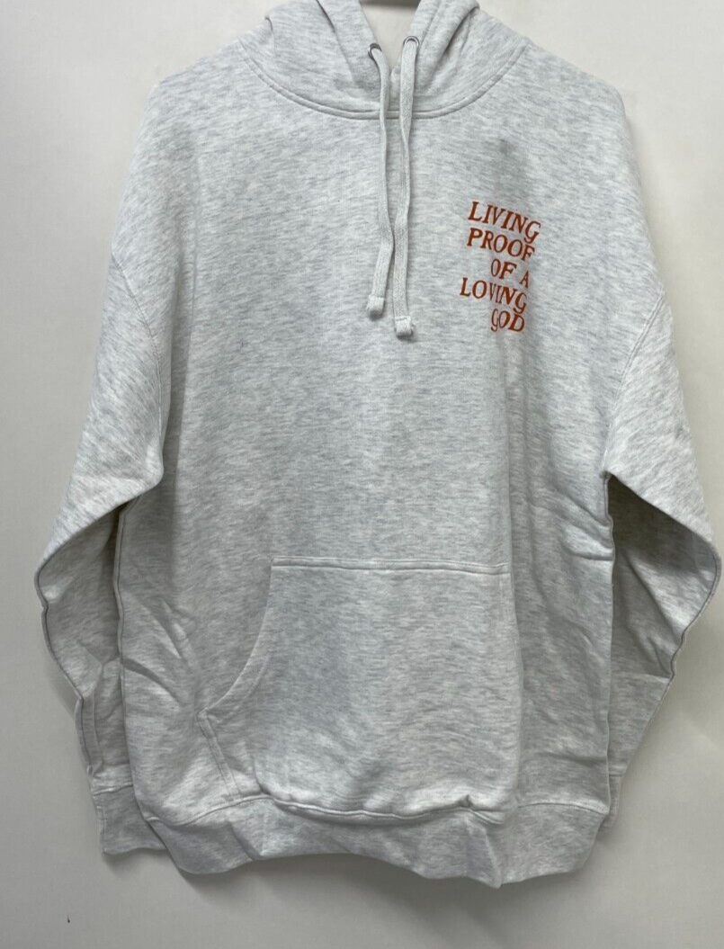 Gods Love Overcomes Mens XL Living Proof Loving God Pullover Graphic Hoodie Gray
