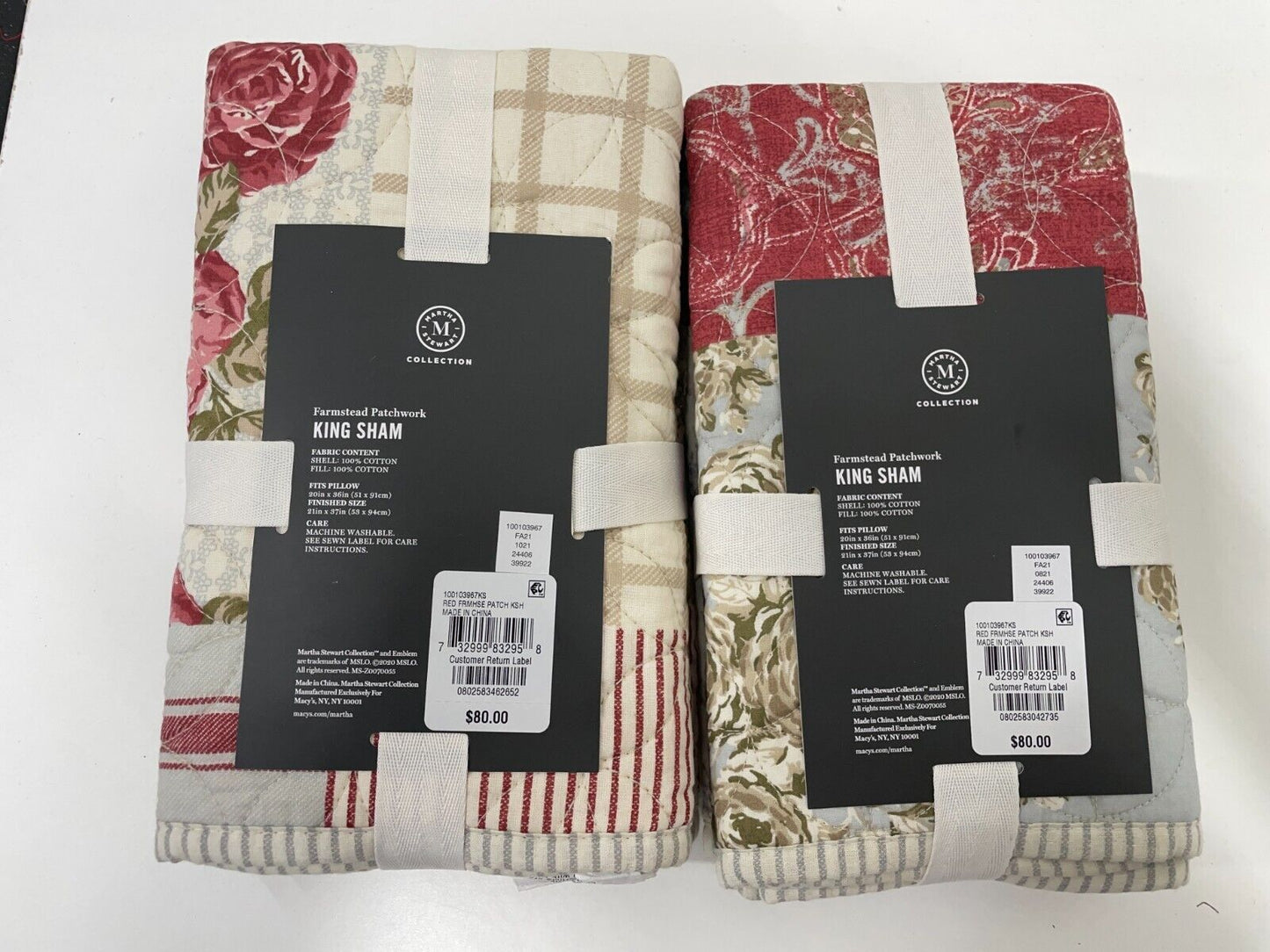 Martha Stewart King Size Set Of 2 Farmhouse Reversible Patchwork Quilted Shams