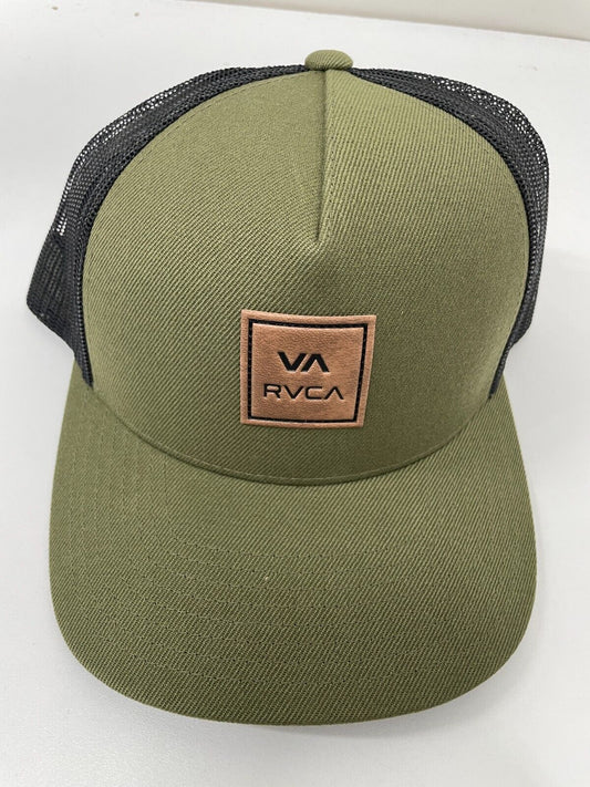 RVCA Mens OS VA All the Way Curved Brim Trucker Hat Olive Black MAHWPRVA-OLV