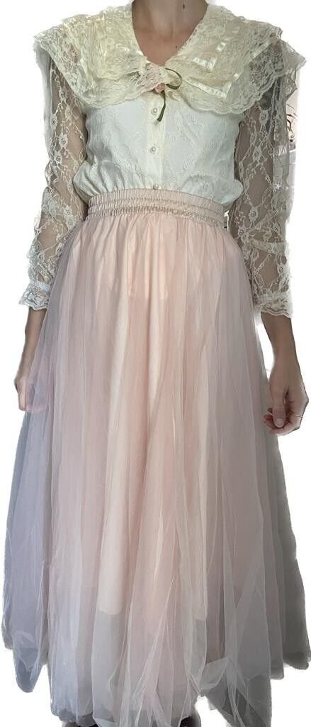 Queens Family Studio Women M Cottage Core Lace 2 Piece Set Skirt Top Chiffon
