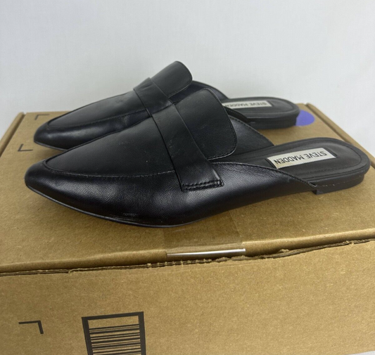 Steve Madden Womens 7.5 Flavor Mules Black Pointed Toe Slip On Leather 6602671
