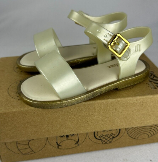 Mini Melissa Toddler 8 Girls Mar Sandal III White Glitter Ankle Strap 32633