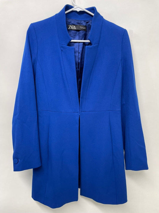 Zara Womens S Inverted Lapel Long Blazer Frock Coat Jacket Royal Blue