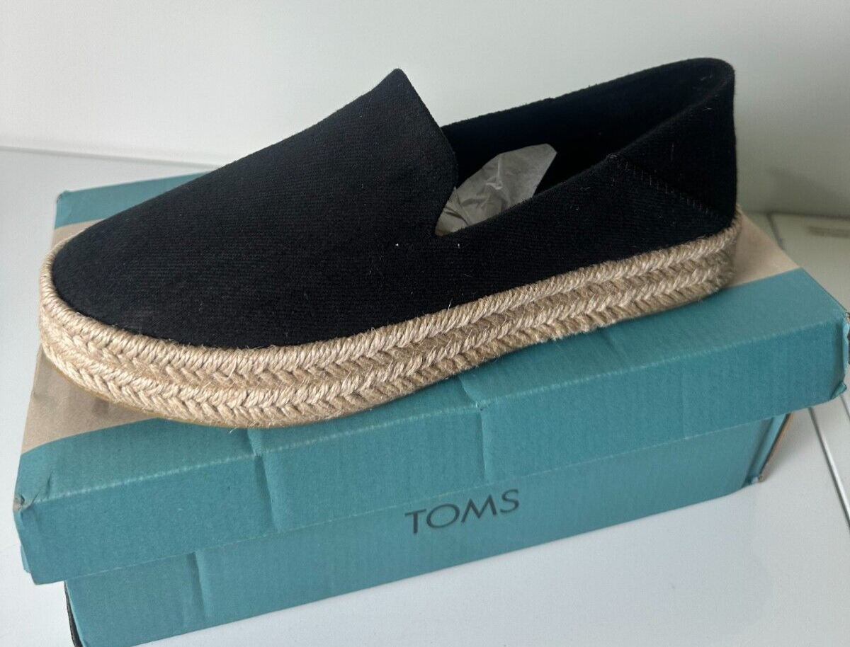 TOMS Women's 6.5 Carolina Heavy Twill Espadrille Slip On Shoes Black 10020990